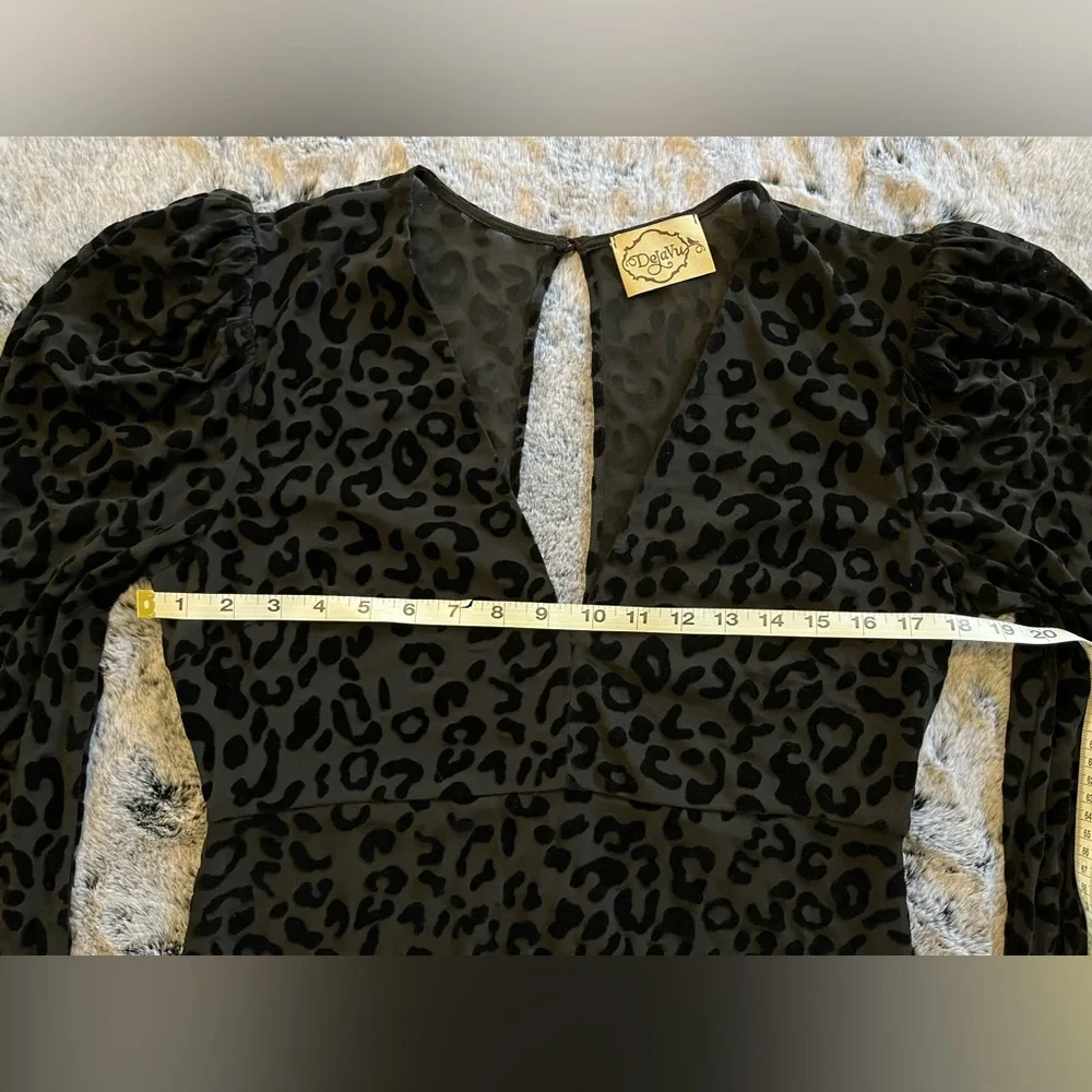 Deja Vu Black Velvet Burnout Overlay Mini Dress long sleeve evening Large EUC - Picture 13 of 16